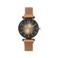 Elegant ladies quartz watch with rose gold mesh strap and gradient brown diamond-cut dial - Rose Gold