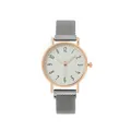Elegant rose gold watch with white textured dial and grey magnetic mesh strap - Gray