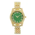 Detail of luxury gold watch with green Roman dial and pavé-set diamond bezel - Gold Case Green Dial
