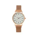 Elegant rose gold women's quartz watch with a white dial and Milanese mesh metal band - Rose Gold