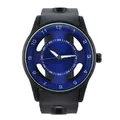 Montre moderne minimaliste à grand cadran avec affichage ajouré bleu foncé et bracelet noir - Bracelet Noir Cadran Bleu