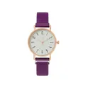 Detail of rose gold quartz watch with purple mesh band and magnetic closure clasp - Purple