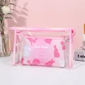 Pink transparent PVC cosmetic bag set with a cute black rabbit inner pouch for storage - Toiletry Storage Bag Bundle (X-152) / Pink Gradient