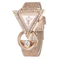 Orologio da donna al quarzo con cassa triangolare in cristallo e cinturino glitter - Oro