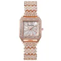 Elegante orologio quadrato da donna in oro rosa con cinturino e quadrante in cristallo pavé - Quadrante Numeri Arabi Oro Rosa Bianco