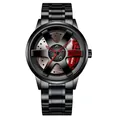 Reloj deportivo para hombre con esfera de llanta de coche de carreras y pinza roja - Correa de Acero Inoxidable / Rojo