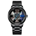 Reloj de hombre con esfera de llanta de coche negra y pinza de freno azul deportivo - Correa de Acero Inoxidable / Azul