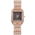 Orologio al quarzo da donna quadrato classico in oro rosa con cinturino di diamanti - Quadrante Numeri Arabi Oro Rosa Nero