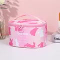 Pink cosmetic bag with rabbit print featuring a top handle and round double zippers - Oval Makeup Bag (X-183) / Pink Gradient