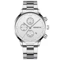 Men's silver stainless steel business watch with white multi-dial and date window display - Silver Band White Dial (1)