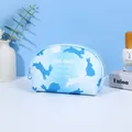 Light blue cosmetic bag with rabbit print and zipper in a semi-circular design - Shell Shape Storage Bag (X-194) / Blue Gradient