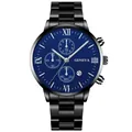 Dettaglio di un orologio da uomo con quadrante blu e cinturino in metallo nero - Cinturino Nero Quadrante Blu Notte (9)