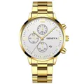 Men's gold business quartz watch with white dial, date display and metal strap - Gold Band White Dial (4)