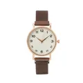 Orologio al quarzo minimalista da donna con cassa dorata e cinturino in maglia marrone - Marrone