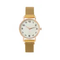 Detail of elegant gold Milanese mesh strap and white dial with Arabic numerals - Gold