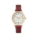 Fashion women's quartz watch with rose gold case, white dial and deep red mesh steel band - Red