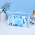 Light blue double-layer cosmetic bag set with cute rabbit pattern and PVC finish - Toiletry Storage Bag Bundle (X-152) / Blue Gradient