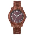 Montre à quartz style bambou avec texture en bois marron et chiffres arabes argentés - Marron