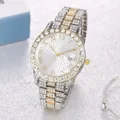 Luxurious gold-tone women's quartz watch with full crystal inlay and Roman numeral dial - Two-Tone Gold Silver