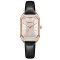 Vintage rose gold octagonal quartz watch with black leather strap and rhinestone dial - Rose Gold Case White Dial Black Strap