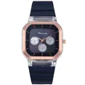 Quadratische Quarzuhr mit Roségold-Gehäuse und dunkelblauem Silikonarmband für Damen und Herren - Blau