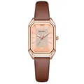 Vintage women's watch with rose gold octagonal case, crystal dial and brown leather strap - Rose Gold Case Rose Gold Dial Brown Strap