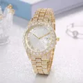 Luxury full diamond gold watch for women featuring Roman numerals and a date display window - Gold