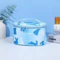 Blue bunny print makeup bag with durable top handle and double zipper closure - Oval Makeup Bag (X-183) / Blue Gradient