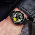 Men's sports quartz watch with automotive wheel hub design and matte black metal strap - Steel Band Wheel Hub Yellow Caliper / Steel Yellow