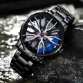 Dettaglio del quadrante a cerchione da corsa su orologio sportivo nero impermeabile - Cinturino in Acciaio Blu