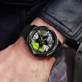 Ανδρικό ρολόι quartz με σχέδιο ζάντας αυτοκινήτου, μαύρο μεταλλικό λουρί και πράσινη δαγκάνα - Ατσάλινο Λουράκι Πλήμνη Πράσινη Δαγκάνα / Πράσινο Ατσάλινο Λουράκι