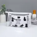 Portable large capacity two-piece PVC makeup bag set with cute white rabbit printed pouch - Toiletry Storage Bag Bundle (X-152) / Black and White Print