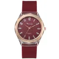 Mode-Quarzuhr mit rotem Silikonarmband und Roségold-Lünette auf weißem Hintergrund - Rot