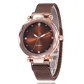 Montre à quartz élégante pour femme avec cadran marron et bracelet maille or rose - Marron
