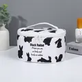 Portable large capacity cosmetic bag with black rabbit print and top handle - Oval Makeup Bag (X-183) / Black and White Print