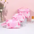 3-piece pink gradient makeup bag set with cute rabbit print and waterproof PU finish - Toiletry Bag Set Bundle / Pink Gradient