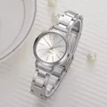 Elegant ladies quartz wristwatch with slim silver stainless steel band and minimalist dial - Silver
