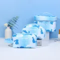 Three-piece set of gradient blue and white makeup bags featuring cute rabbit patterns - Toiletry Bag Set Bundle / Blue Gradient