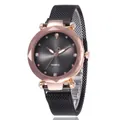 Elegant rose gold women's watch with rhinestone dial and black mesh milanese strap - Black