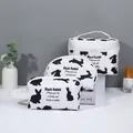 Three-piece white makeup bag set with cute rabbit pattern and black polka dots - Toiletry Bag Set Bundle / Black and White Print