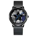 Detail of quartz watch dial featuring realistic car wheel rim and blue brake caliper - Leather Strap Wheel Hub Blue Caliper / Leather Blue