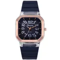 Orologio al quarzo quadrato blu navy con numeri arabi e cornice oro rosa per uomo e donna - Blu navy