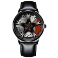 Herrenuhr mit schwarzem Rennfelgen-Zifferblatt und markanten roten Bremssattel-Elementen - Gürtel / Rot
