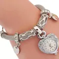 Orologio donna argento con ciondolo a cuore e cinturino a maglia con strass - Argento