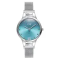 Montre à quartz pour femme avec bracelet en maille argentée et cadran bleu clair brillant - Bleu