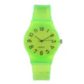 Macro shot of transparent fluorescent green quartz watch with digital scale and silicone strap - Fluorescent Green