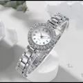 Zilveren dameshorloge met strass-bezel en witte wijzerplaat met Romeinse cijfers - Zilver Witte Wijzerplaat