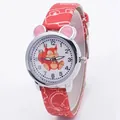Roze eekhoorn kinderhorloge met zilveren frame en rode leren band met patroon - Rood