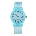 Close-up of light blue jelly watch with transparent silicone strap and quartz dial detail - Sky Blue