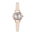Elegant roségouden dameshorloge met roze leren band en wijzerplaat met bloemen - Witte Band Rozegoud Kast Witte Wijzerplaat